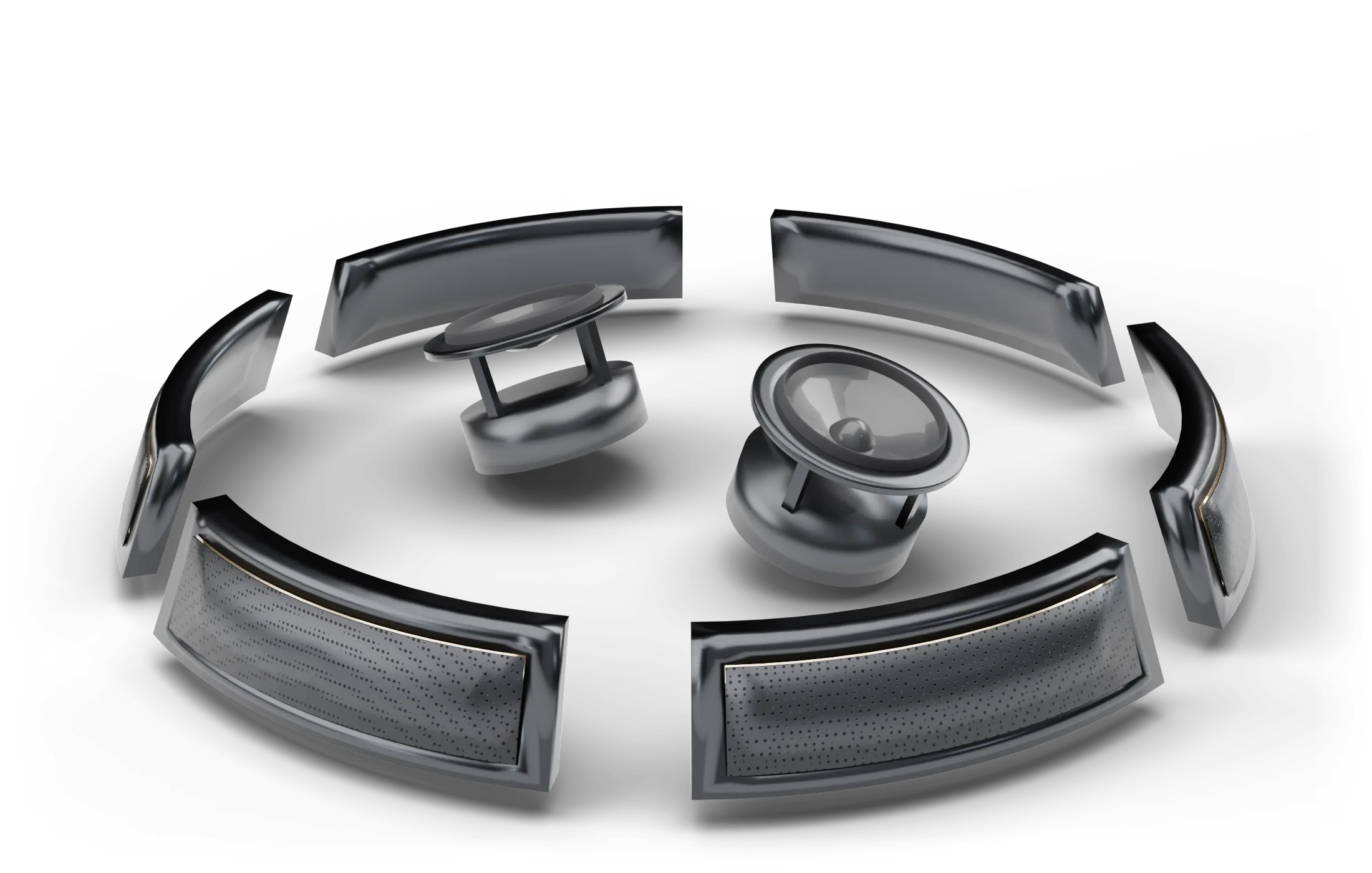 The six curved electrostatic panels and the two height drivers, taken out of the speaker